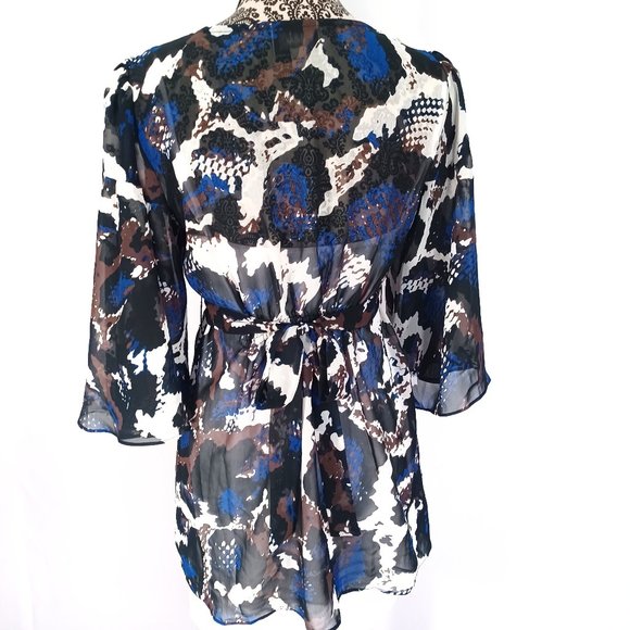 ECI Jeweled Waist Angel Sleeve V Neck Chiffon Tunic Blouse 6 - Picture 5 of 5